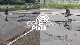 Asfalto cede e interdita avenida no Vale do Gavião, zona Leste de Teresina (Foto: Reprodução)
