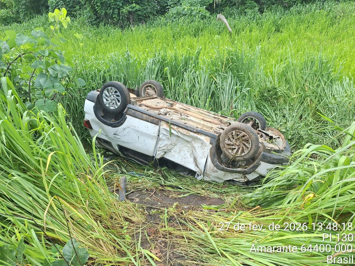 Carro da Secretaria de Saúde de Amarante capota na BR-343 e deixa sete feridos