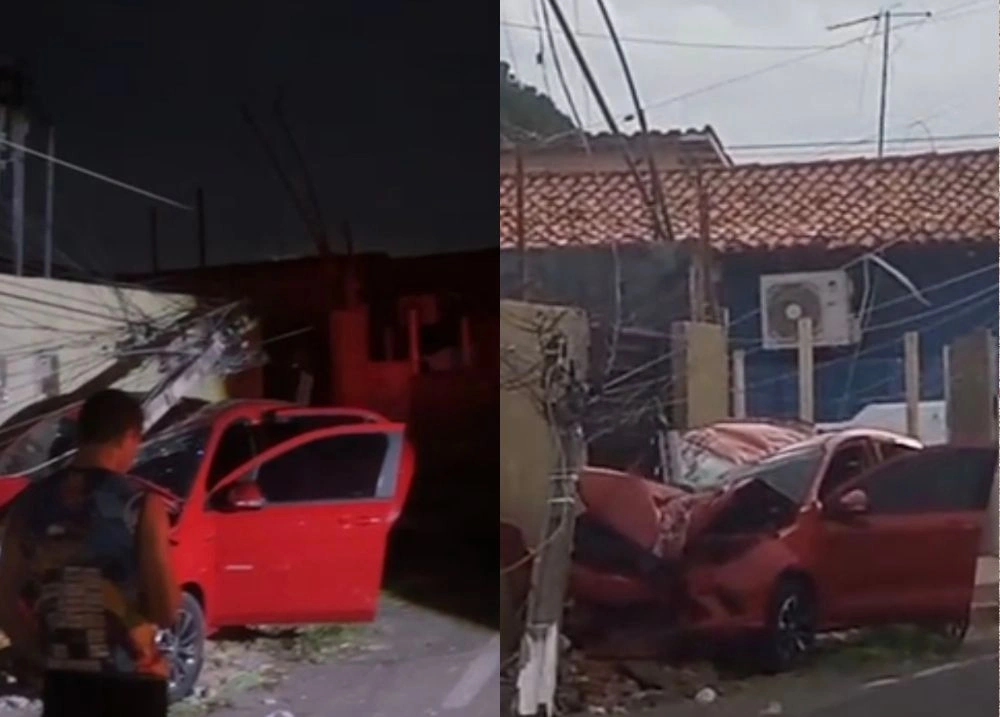 Casal fica ferido após carro colidir com poste em avenida de Floriano