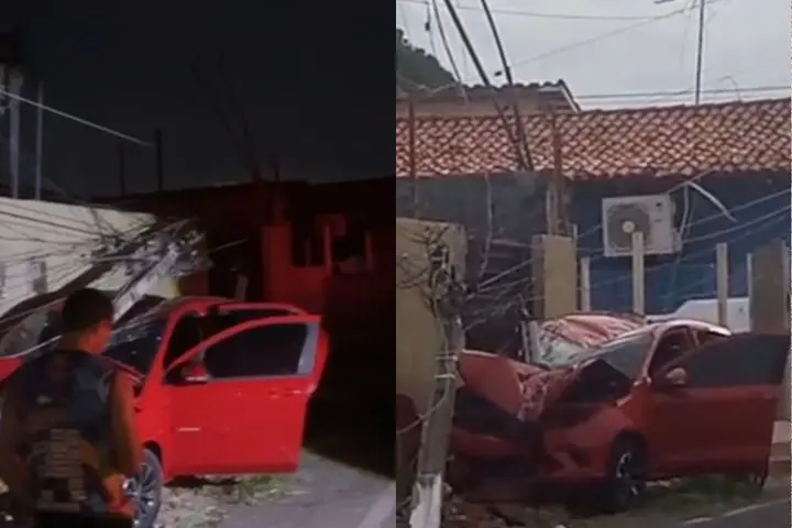 Casal fica ferido após carro colidir com poste em avenida de Floriano