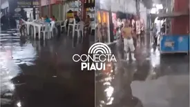 Chuva volta a alagar praça de alimentação do Mercado do Dirceu I (Foto: Reprodução)