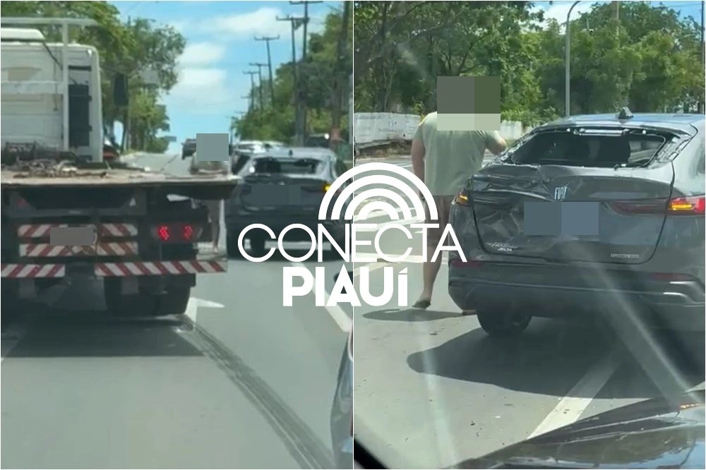 Colisão de caminhão e carro complica trânsito na avenida Presidente Kennedy