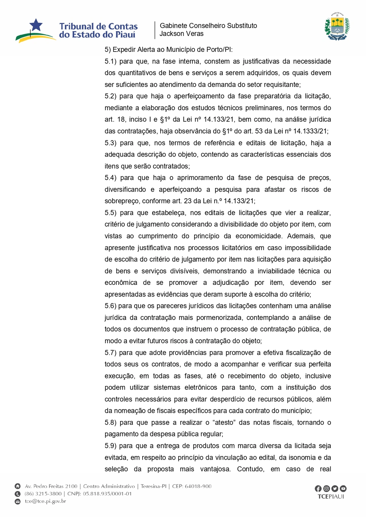 Decisão do TCE-PI
