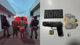 Dupla é presa com arma de fogo artesanal e munições na zona Sul de Teresina (Foto: Divulgação/PMPI)
