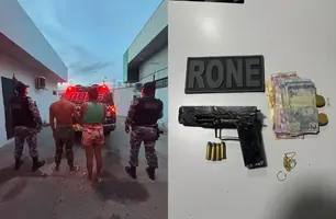 Dupla é presa com arma de fogo artesanal e munições na zona Sul de Teresina (Foto: Divulgação/PMPI)