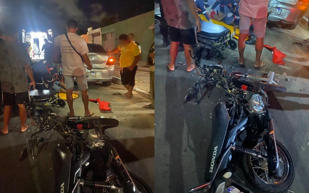 Motociclista fica gravemente ferido ao colidir contra carro em Parnaíba