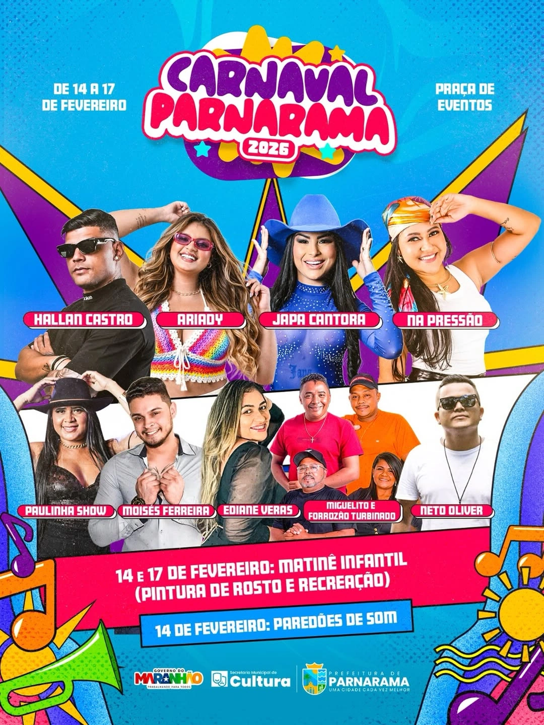 Prefeitura de Parnarama anuncia programação oficial do Carnaval 2026