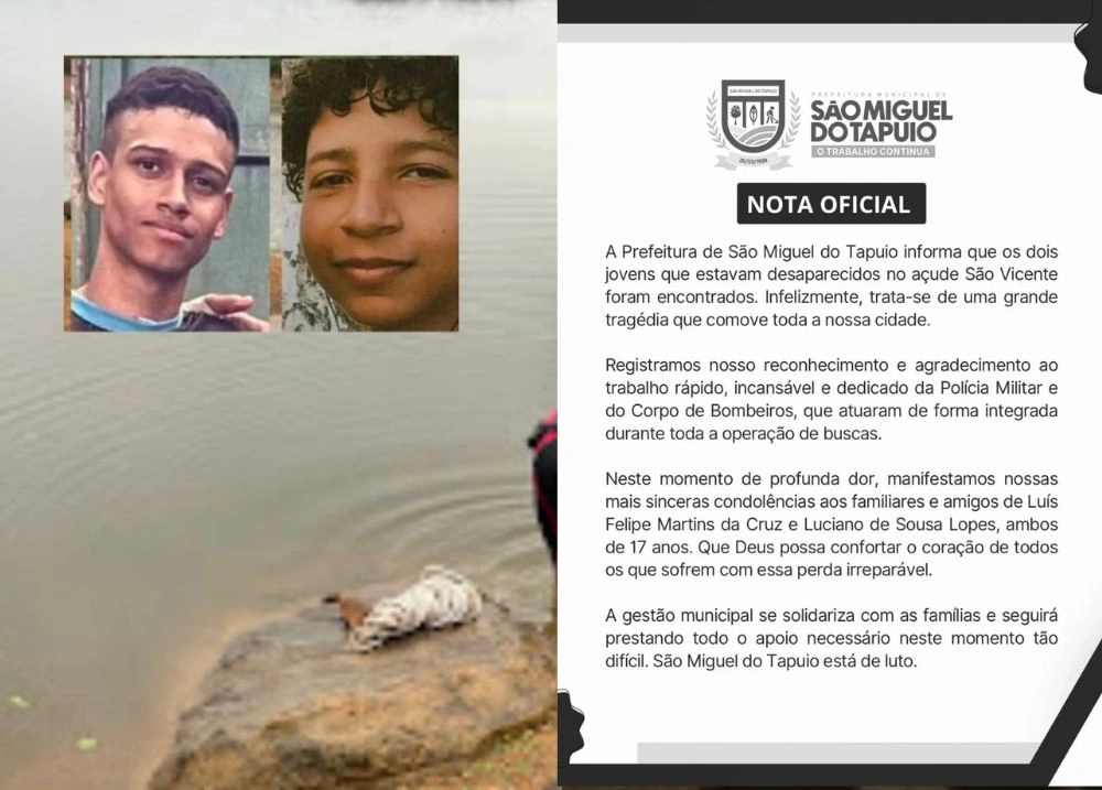 Prefeitura de São Miguel do Tapuio lamenta morte de adolescentes em açude