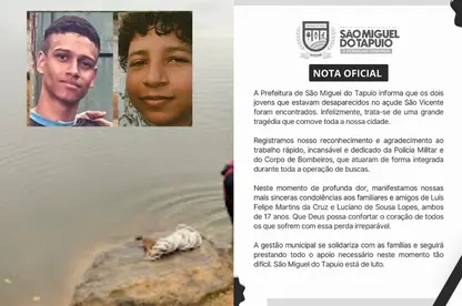 Prefeitura de São Miguel do Tapuio lamenta morte de adolescentes em açude