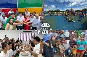 Rafael Fonteles inaugura brinquedopraça e escolas em Lagoa do Piauí (Foto: Conecta Piauí)