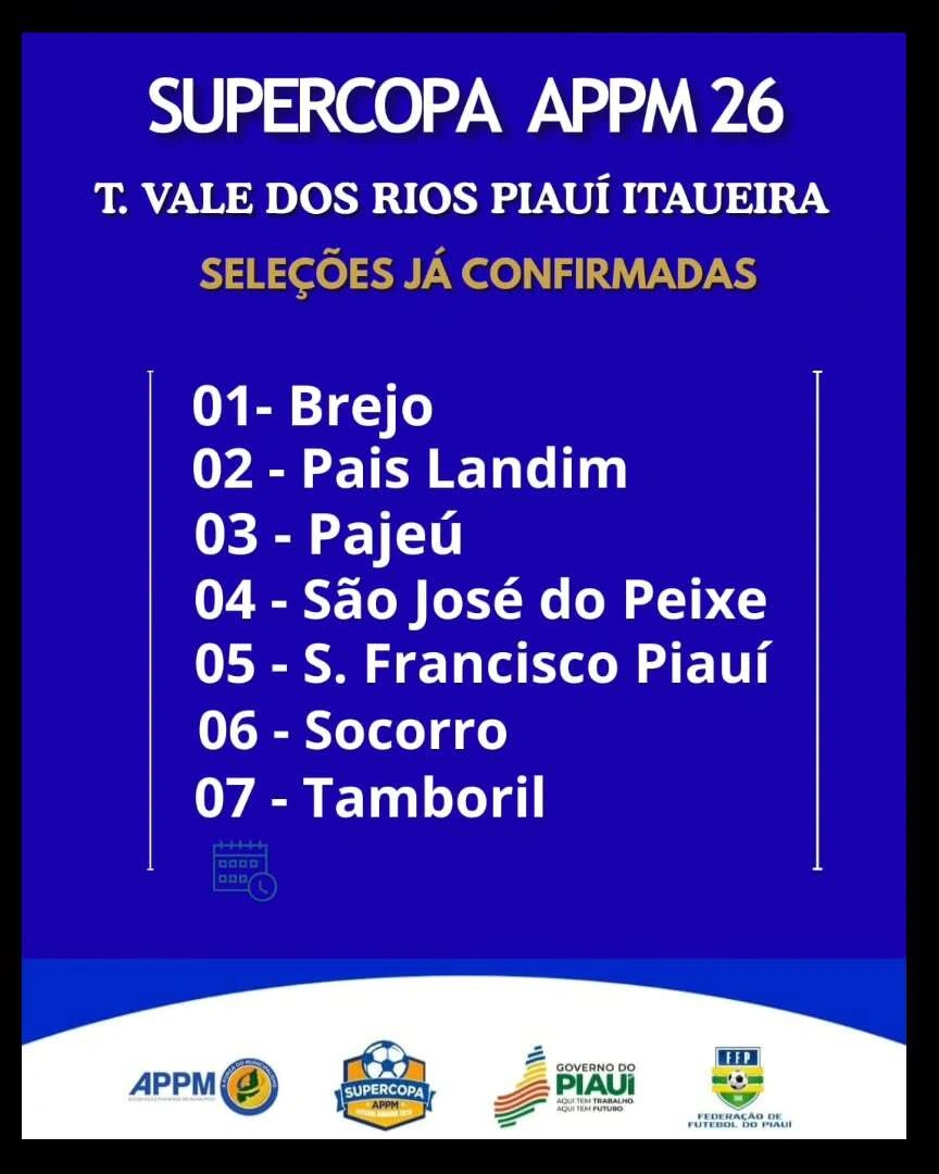 Supercopa APPM divulga times do Vale dos Rios Piauí Itaueira confirmadas em 2026