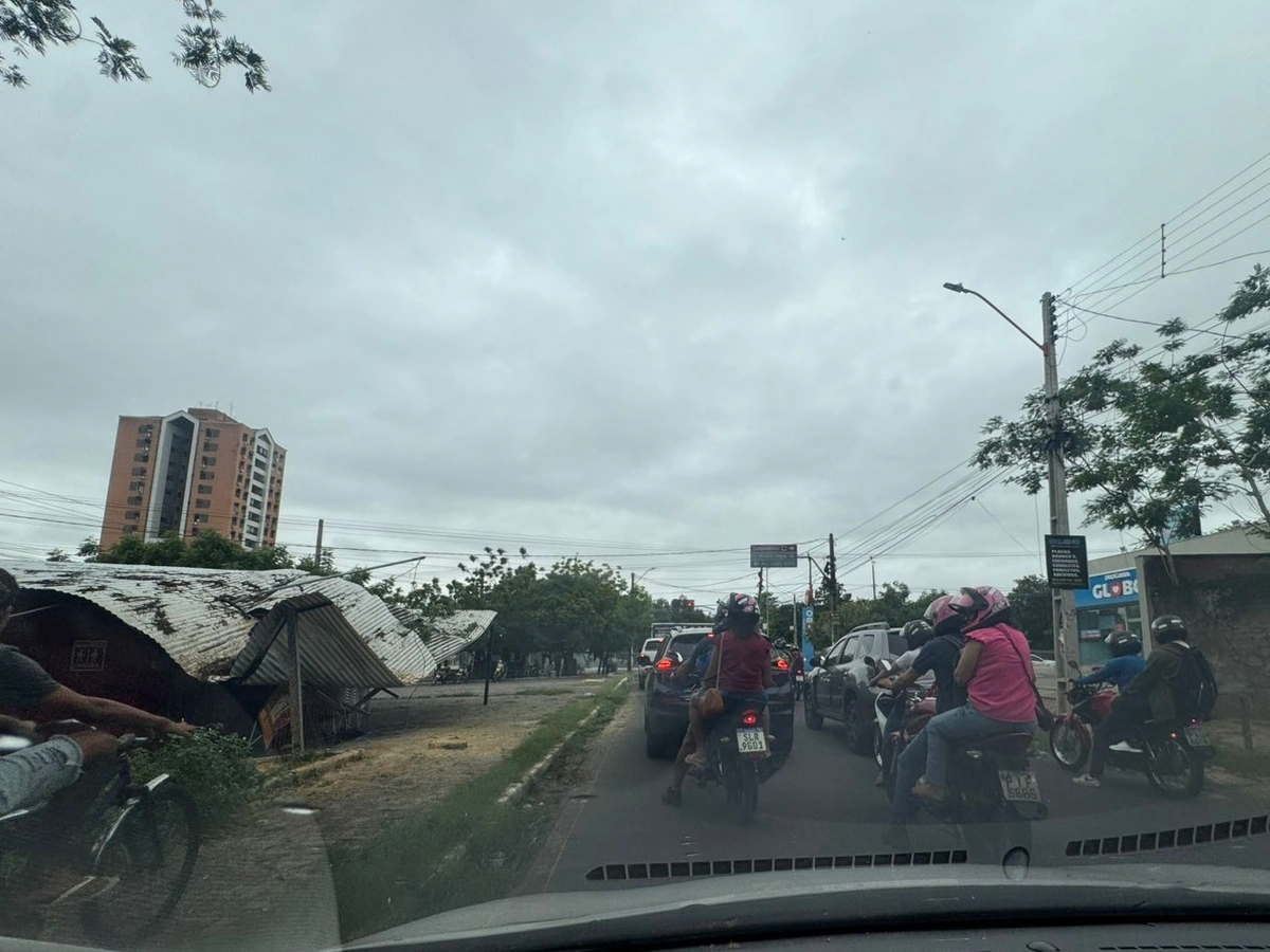 Teto de trailer fica destruído após árvore cair na zona Leste de Teresina