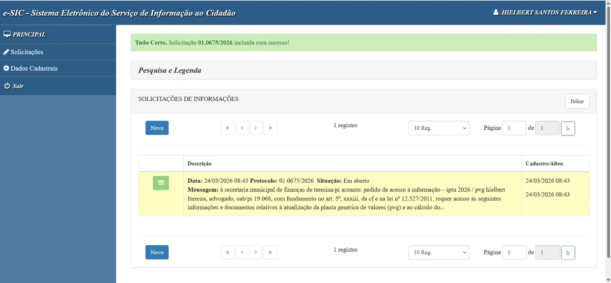 Advogado pede explicações sobre cálculo do IPTU 2026 em Teresina