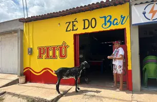 Amizade entre dono de bar e bode chama atenção em picos (Foto: Reprodução)
