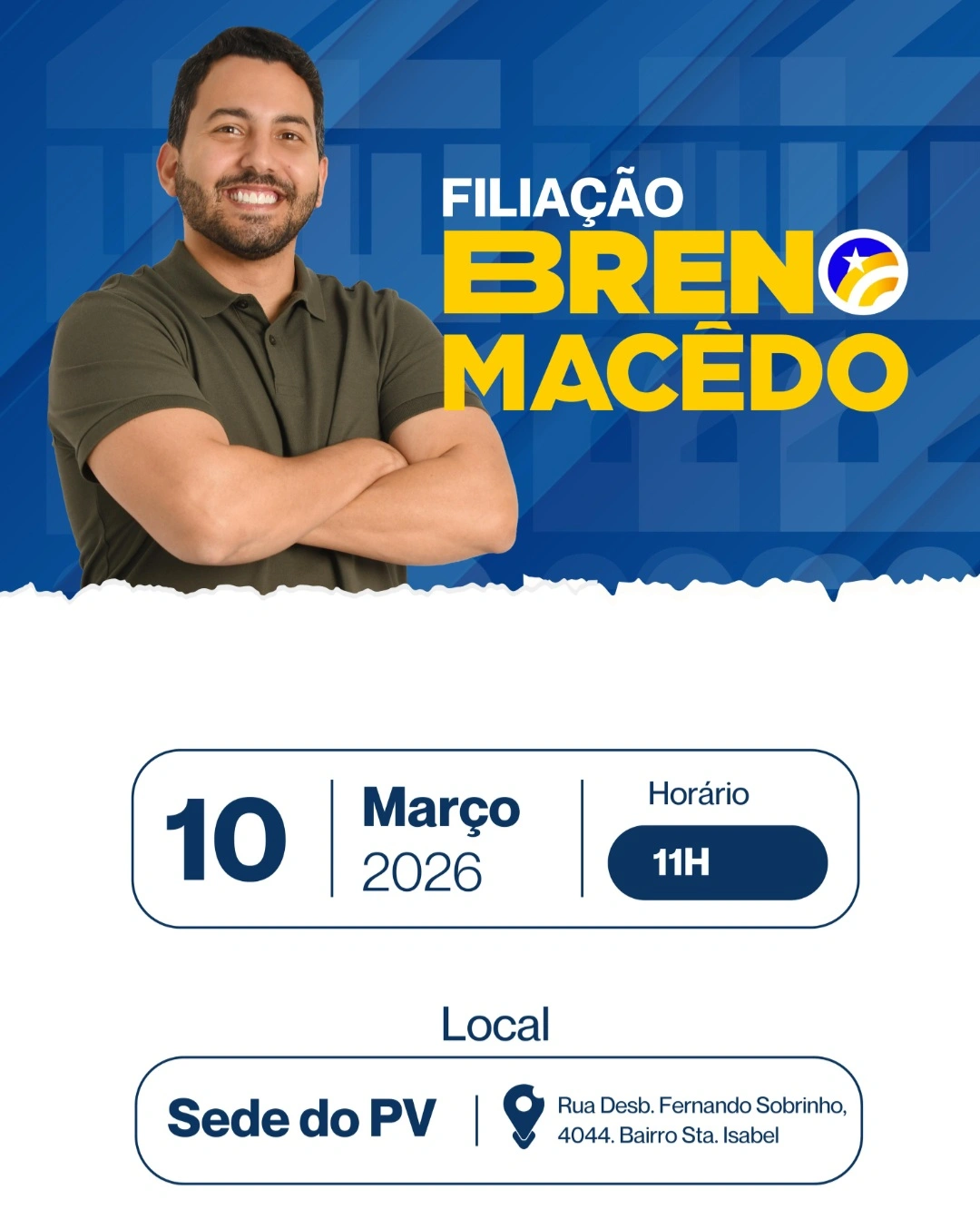 Breno Macêdo confirma filiação ao PV e se prepara para disputar vaga na Alepi