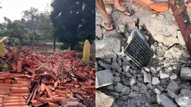 Capela de Santa Ana desaba e imagem da santa permanece intacta (Foto: Reprodução/jornalesp.com)