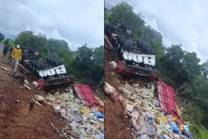 Carreta com carga de ração tomba e deixa ajudante ferido na PI-140, em Floriano