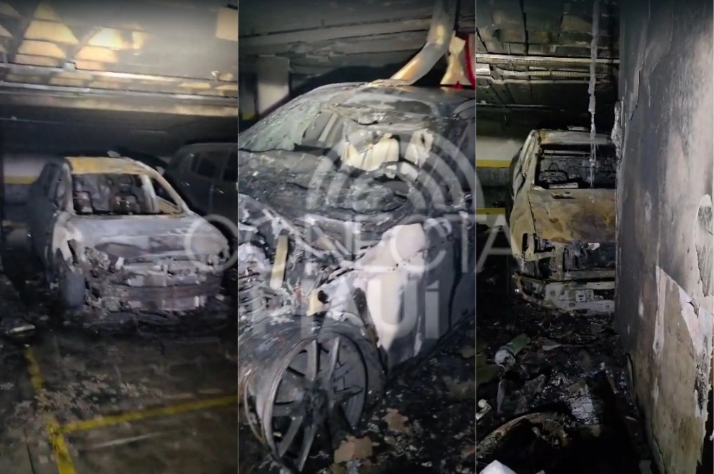 Carro pega fogo dentro de estacionamento de condomínio na zona Leste de Teresina