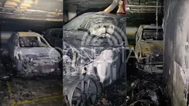 Carro pega fogo dentro de estacionamento de condomínio na zona Leste de Teresina (Foto: Reprodução)