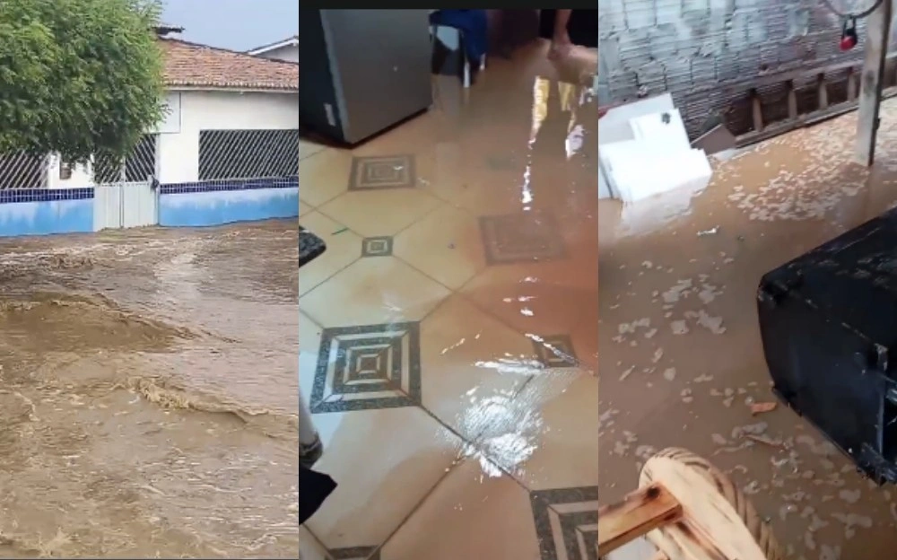 Chuva forte provoca alagamentos em ruas e casas no município de Simões
