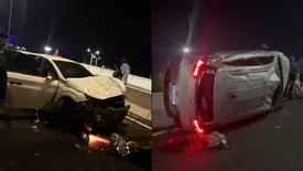 Colisão traseira deixa carro capotado no viaduto da Miguel Rosa, em Teresina (Foto: Reprodução)