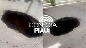 Cratera surge ao lado do Riverside Shopping, em Teresina, e preocupa condutores (Foto: Reprodução)