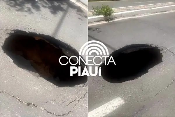 Cratera surge ao lado do Riverside Shopping, em Teresina, e preocupa condutores