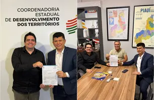 Deputado Rubens Vieira assina ordem de serviço que beneficia Cajueiro da Praia com arena esportiva (Foto: Reprodução)