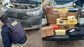 Dois jovens são detidos com carro roubado e 750 kg de alimentos sem nota em Picos (Foto: Divulgação/PRF)