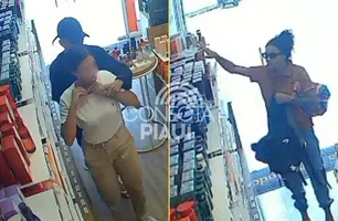 Dupla assalta loja de cosméticos com arma em menos de um minuto no Parque Piauí (Foto: Reprodução)