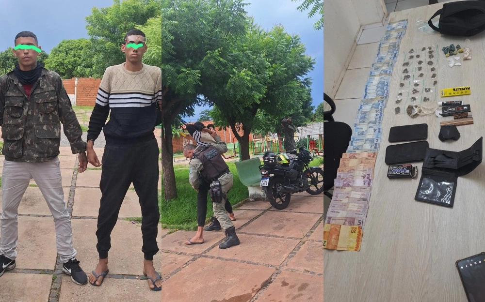 Dupla é presa com drogas e celular roubado em praça de Demerval Lobão