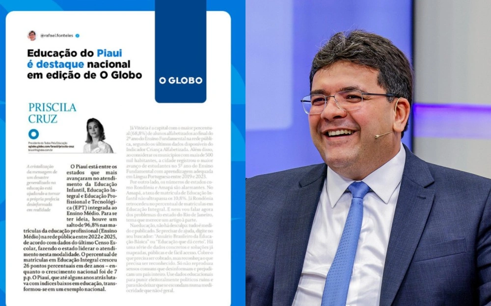 Educação do Piauí é destaque em O Globo e Rafael Fonteles comemora