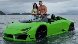 Empresário piauiense Fernandin e sua amada Pâmela Drudi em novidade no mar (Foto: Instagram)