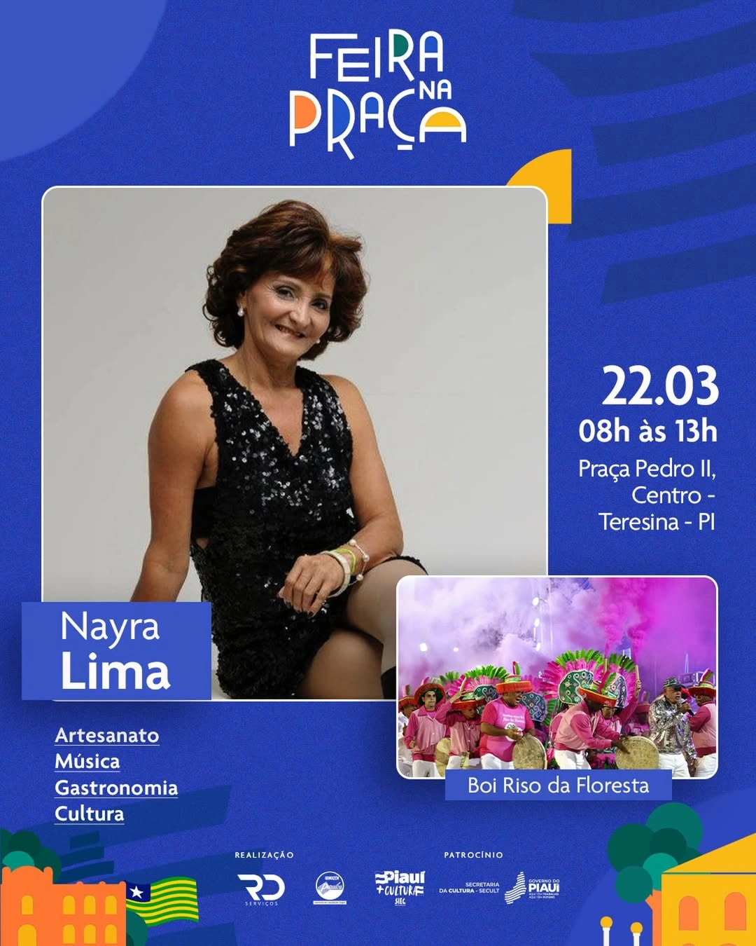 Feira na Praça realiza mais uma edição com apresentações de Nayra Lima e Boi Riso da Floresta neste domingo (22)