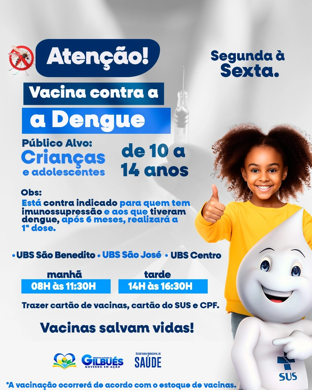 Gilbués inicia vacinação contra dengue para crianças e adolescentes