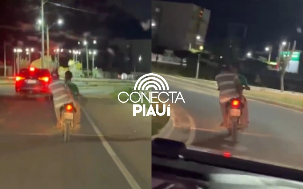 Homem na garupa de moto por pouco não cai em rua de São Raimundo Nonato