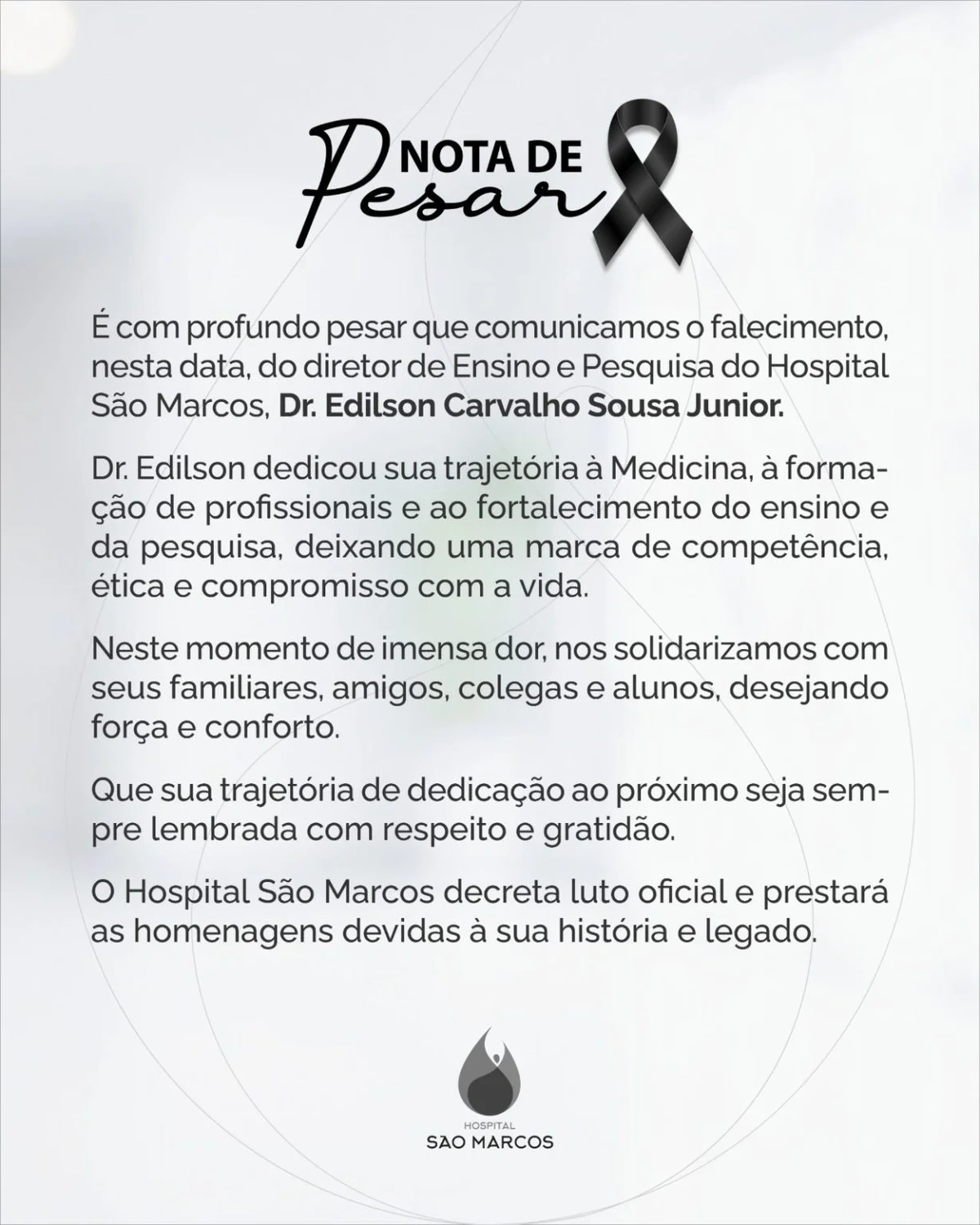 Hospital São Marcos lamenta morte de médico vítima de acidente de moto em Teresina