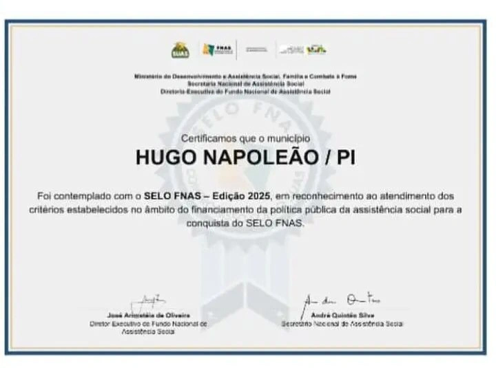 Hugo Napoleão é reconhecido nacionalmente com Selo FNAS 2025