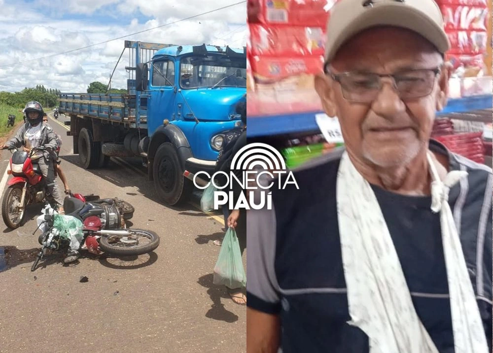 Idoso morre em acidente entre moto e caminhão entre Barras e Miguel Alves