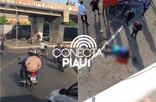 Motociclista cai de viaduto após colisão com carro na zona Sul de Teresina (Foto: Reprodução)