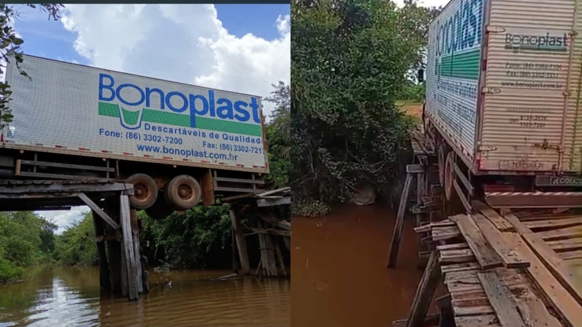 Ponte cai com caminhão e isola comunidades entre Campo Maior e Sigefredo Pacheco