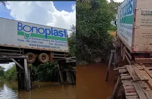 Ponte cai com caminhão e isola comunidades entre Campo Maior e Sigefredo Pacheco (Foto: Reprodução/IG Notícia)