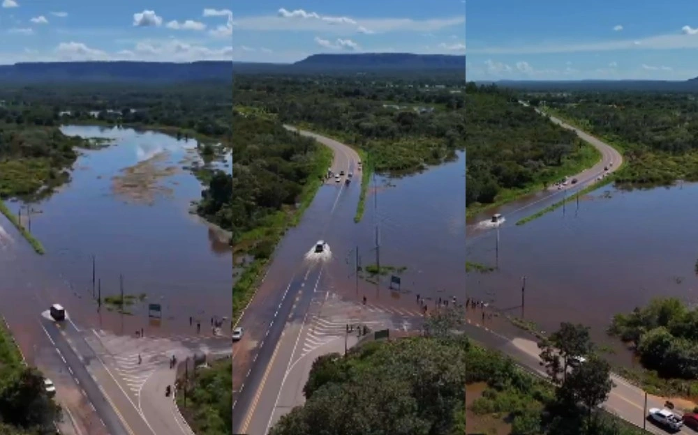 Rio Gurguéia transborda e cobre trecho da BR-135 em Cristino Castro
