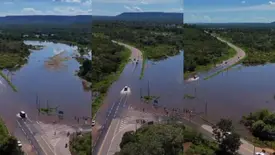 Rio Gurguéia transborda e cobre trecho da BR-135 em Cristino Castro (Foto: Reprodução)