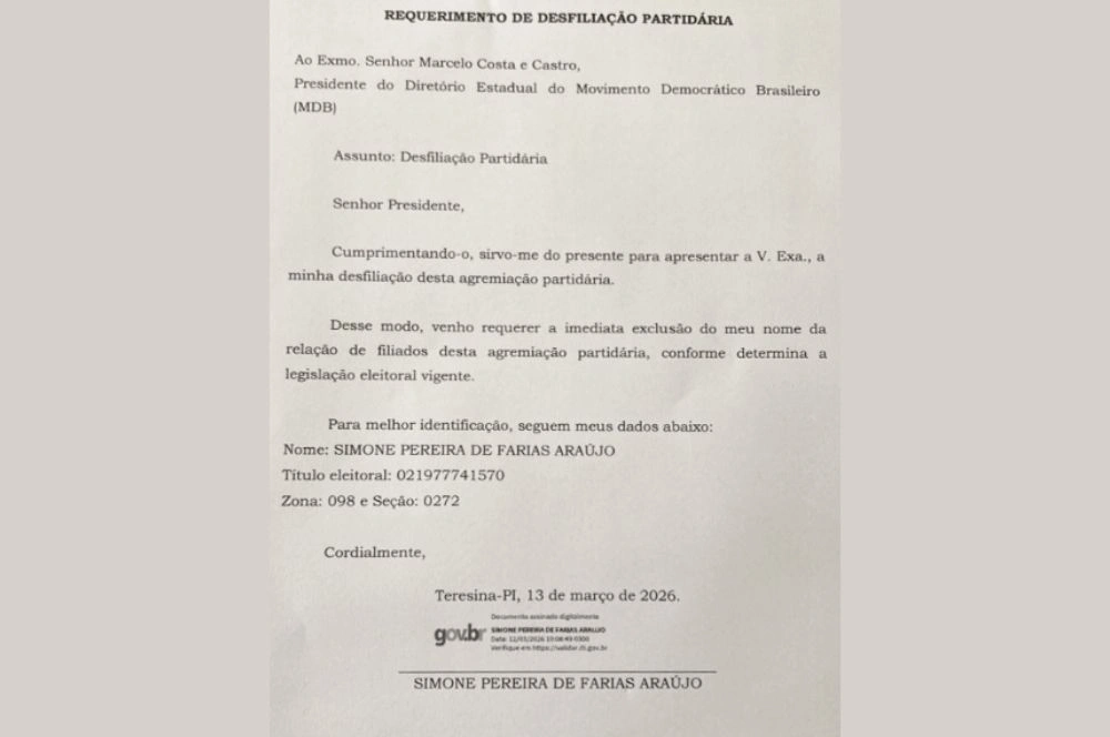 Simone Pereira anuncia desfiliação do MDB