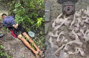 Suspeito de tráfico é preso portando sacola com drogas dentro de mata em Parnaíba (Foto: Divulgação/PMPI)