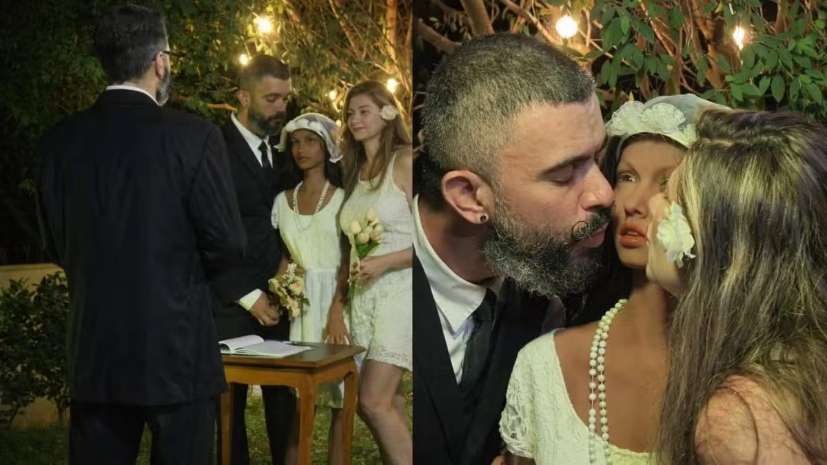 Vagner Macedo, Kathleen e Bella Mantovani; casal de influenciadores vive relação com boneca realista