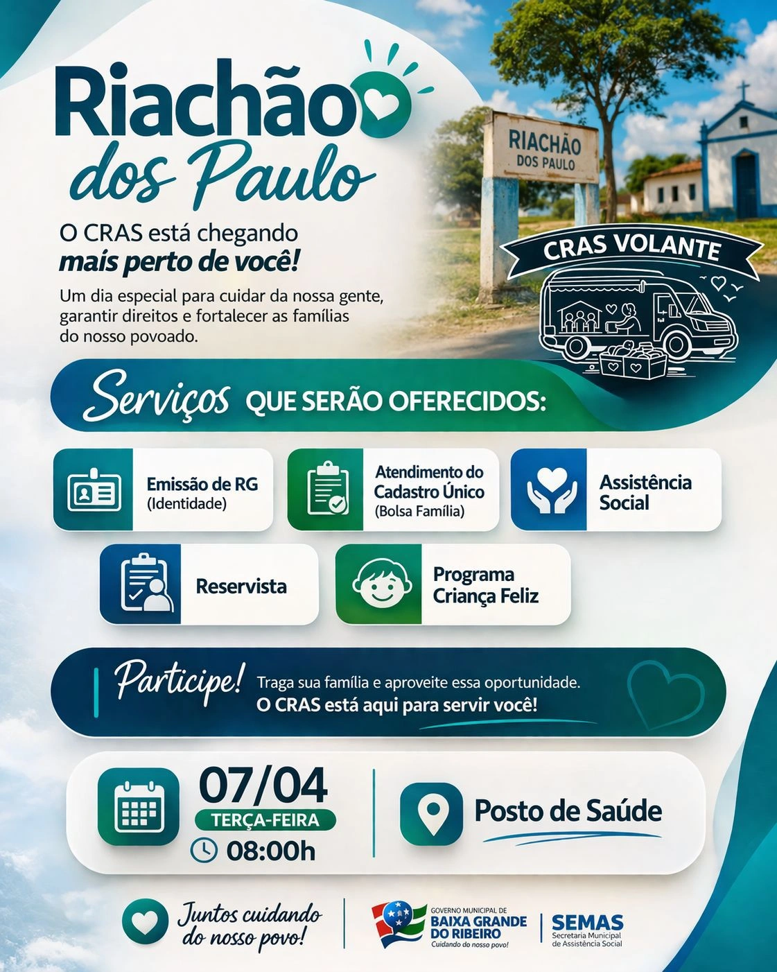 Baixa Grande do Ribeiro leva CRAS Volante ao povoado Riachão dos Paulo