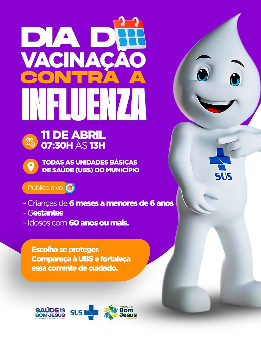 Bom Jesus realiza Dia D de vacinação contra influenza nesta sexta
