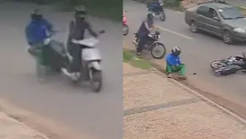 Câmera flagra colisão entre motos em Picos; condutora foge sem socorrer vítima (Foto: Reprodução)